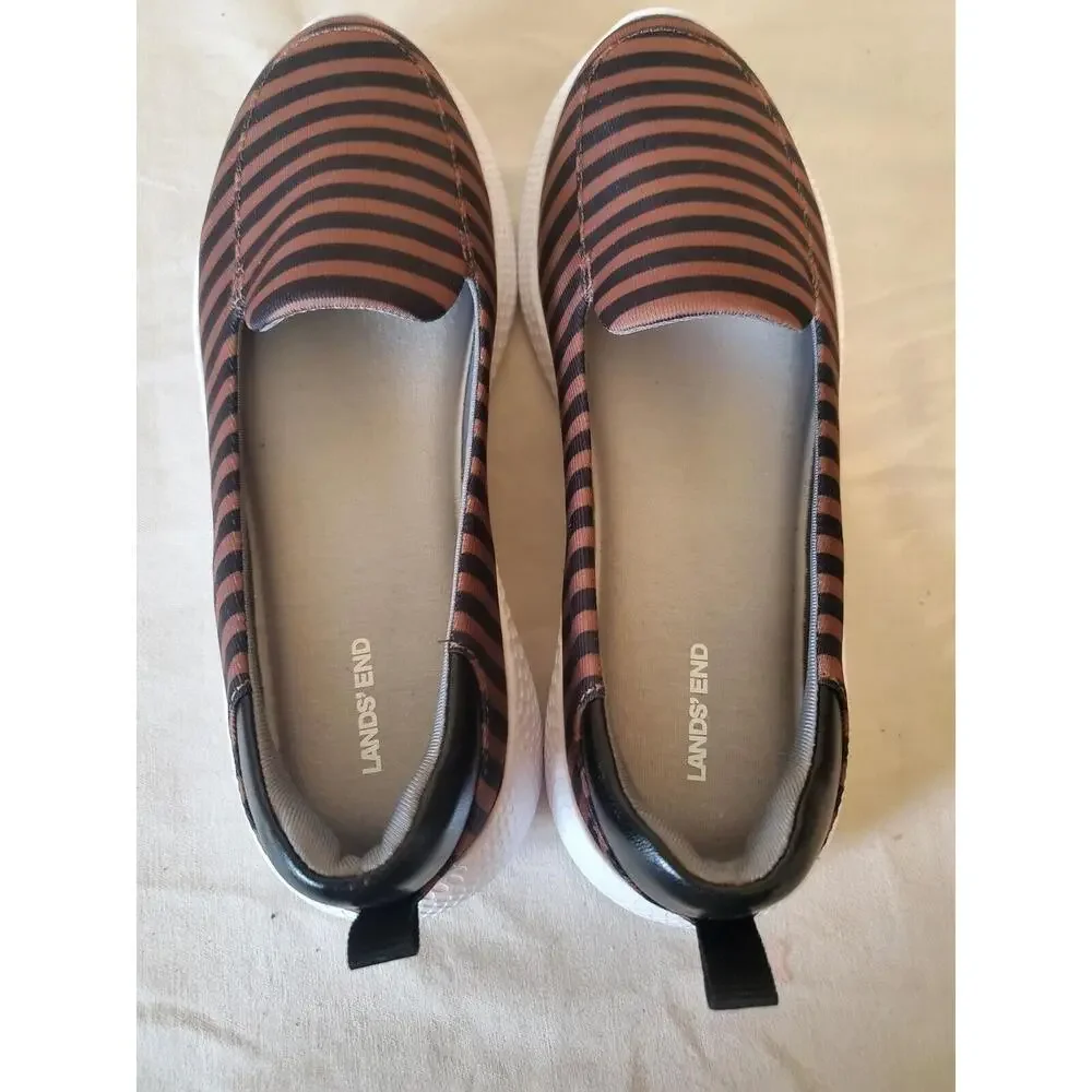 Lands End Womens Gatas Comfort Shoes Multi Moc Toe Wedge Heels Slip On 6
